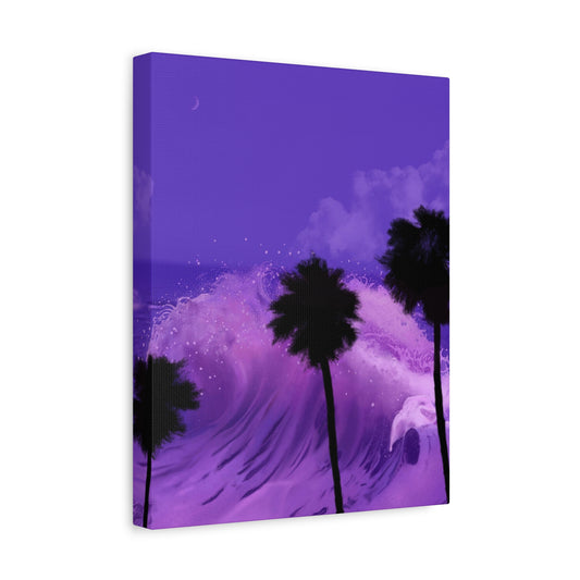 Vibrant Purple Wave Canvas Wall Art - Palm Trees Decor