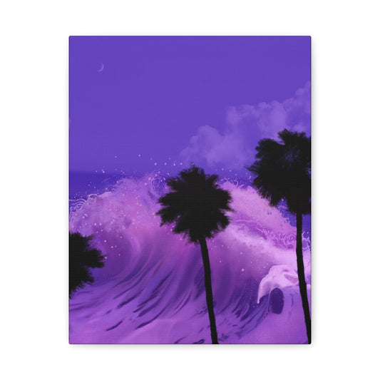 Vibrant Purple Wave Canvas Wall Art - Palm Trees Decor